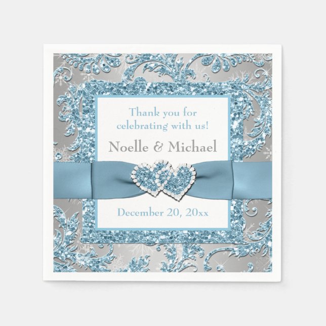 Winter Wonderland, Joined Hearts Paper Napkins (Front)