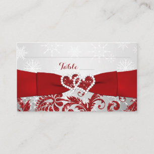 Winter Wonderland, Joined Hearts Place Cards - Red