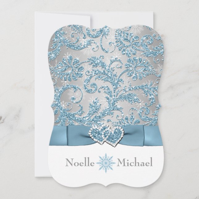 Winter Wonderland Joined Hearts Wedding Invite 2 (Front)