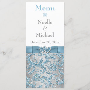 Winter Wonderland, Joined Hearts Wedding Menu Card