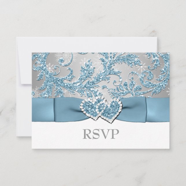 Winter Wonderland, Joined Hearts Wedding RSVP 2 (Front)