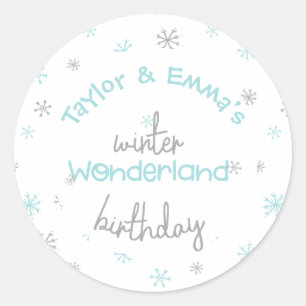 Winter Wonderland Joint Birthday Party, Any Age Classic Round Sticker