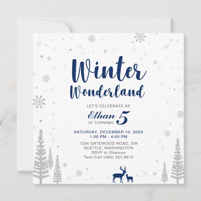 Winter Wonderland - Kids Birthday Invitation - Boy (Front)