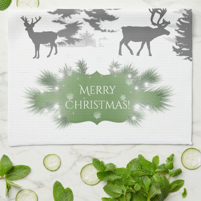 Winter Wonderland Kitchen Towel - Green (Folded)