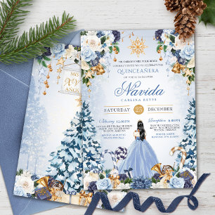 Winter Wonderland Light Blue Floral Quinceanera Invitation