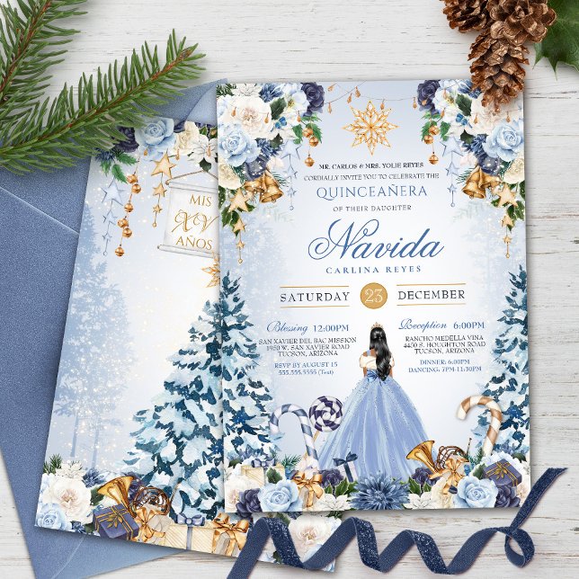 Winter Wonderland Light Blue Floral Quinceanera Invitation (Creator Uploaded)
