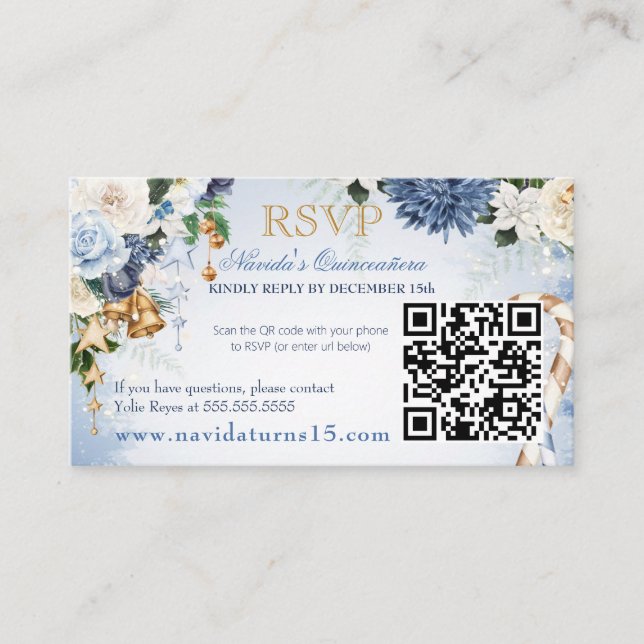 Winter Wonderland Light Blue Quinceanera RSVP Enclosure Card (Front)