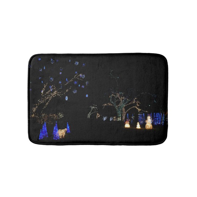 Winter Wonderland Lights Blue and White Holiday Bath Mat (Front)