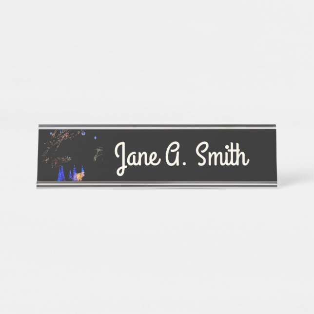 Winter Wonderland Lights Blue and White Holiday Desk Name Plate (Front)