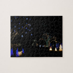 Winter Wonderland Lights Blue and White Holiday Jigsaw Puzzle