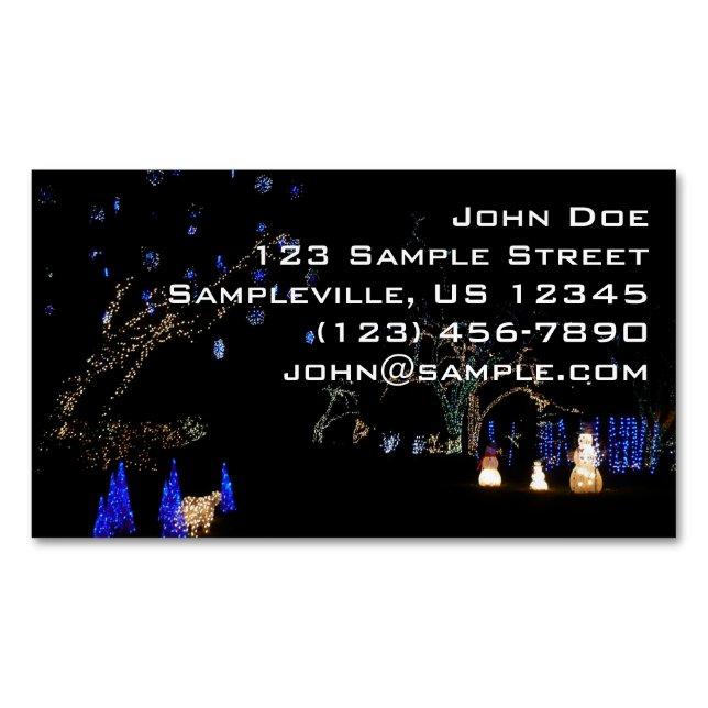 Winter Wonderland Lights Blue and White Holiday Magnetic Business Card (Front)
