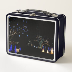 Winter Wonderland Lights Blue and White Holiday Metal Lunch Box