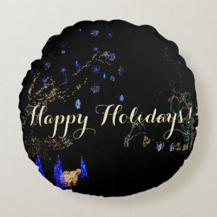 Winter Wonderland Lights Blue and White Holiday Round Cushion