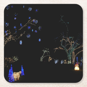 Winter Wonderland Lights Blue and White Holiday Square Paper Coaster