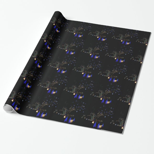 Winter Wonderland Lights Blue and White Holiday Wrapping Paper (Unrolled)