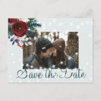 Winter wonderland lights photo save date wedding