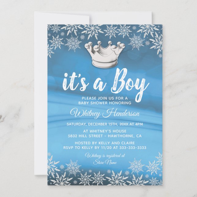 Winter Wonderland Little Prince Boy Baby Shower Invitation (Front)