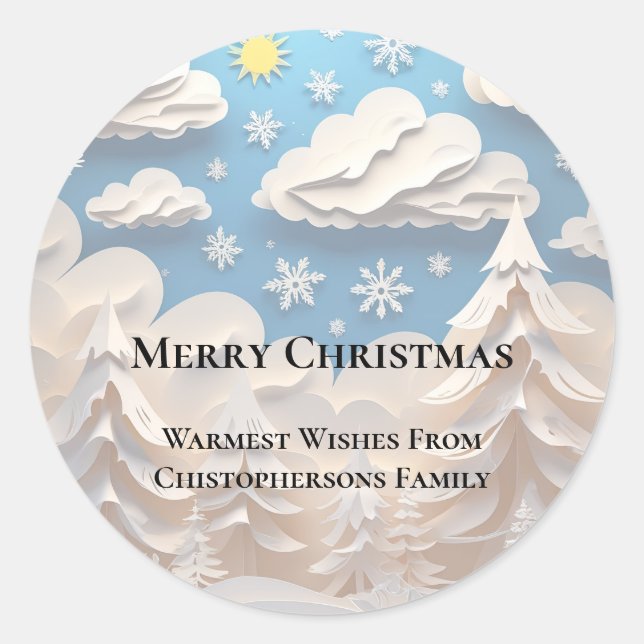 Winter Wonderland Merry Christmas Classic Round Sticker (Front)