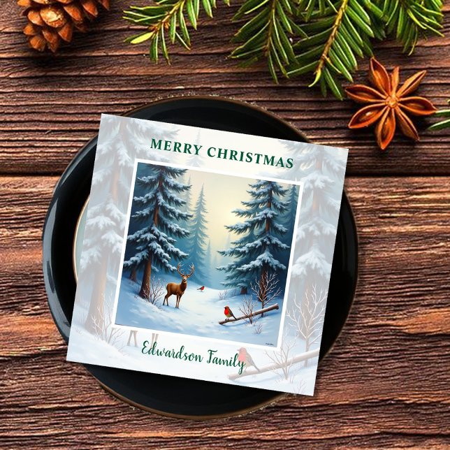 Winter wonderland Merry Christmas family name Napkin (Winter wonderland Merry Christmas family name Paper Dinner Napkins. You can add your own name.)