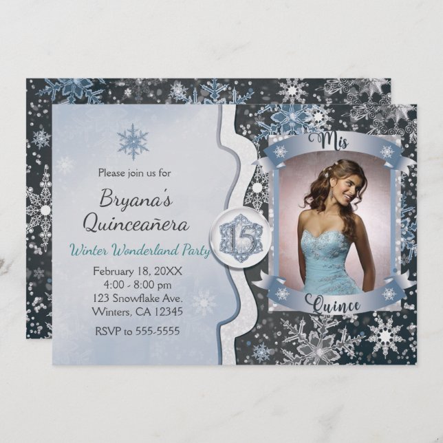 Winter Wonderland Mis Quince 15 Photo Invitations (Front/Back)