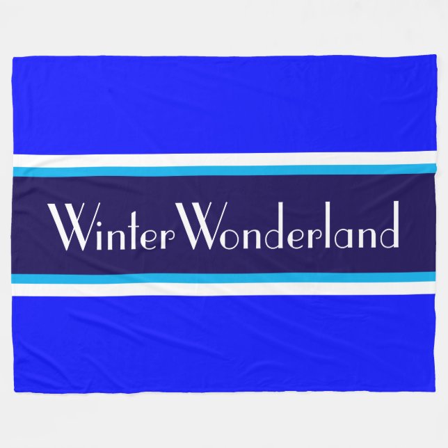 WINTER WONDERLAND Navy Sky Royal Blue  Stripes Fleece Blanket (Front (Horizontal))