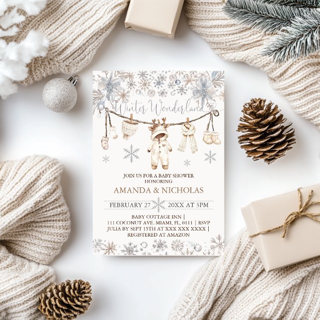 Winter Wonderland Neutral Clothesline Baby Shower Invitation (Creator Uploaded)