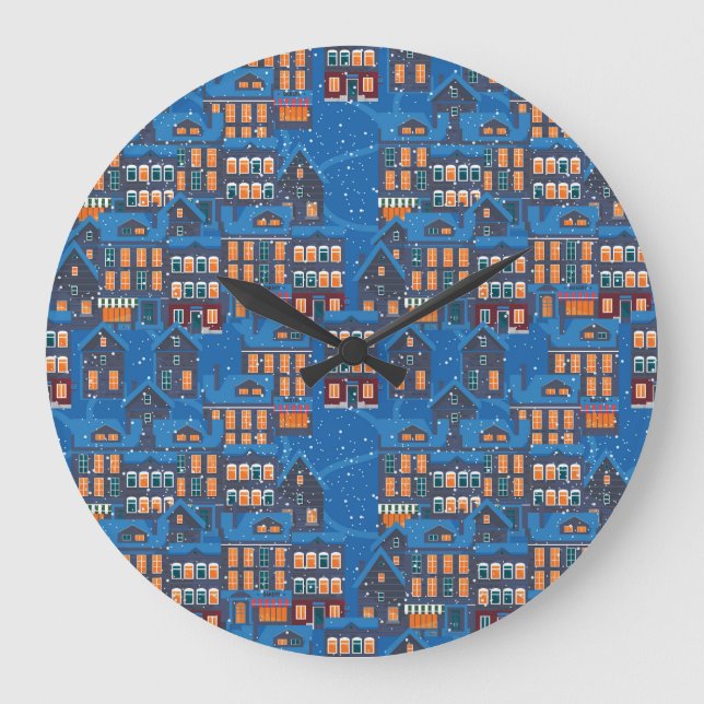 Winter Wonderland: Nighttime House Scapes Large Clock (Front)