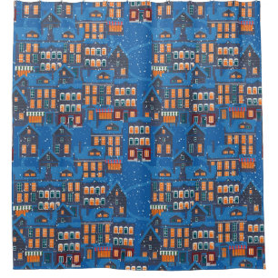 Winter Wonderland: Nighttime House Scapes Shower Curtain