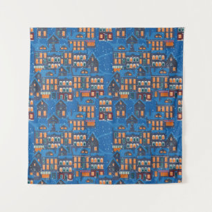 Winter Wonderland: Nighttime House Scapes Tapestry