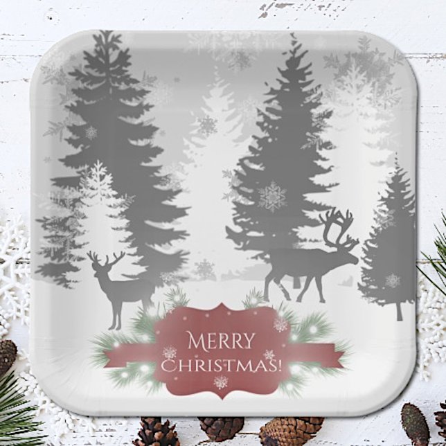 Winter Wonderland Paper Plate - Red (Red Winter Wonderland Christmas Paper Plates)