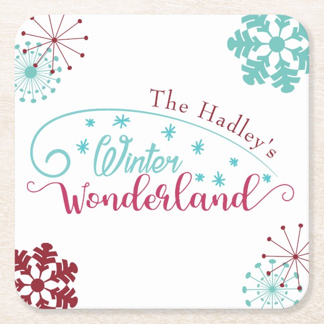 Winter Wonderland Party Square Paper Coaster (Front)