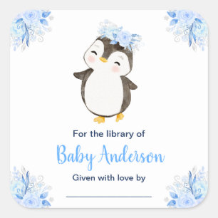 Winter Wonderland Penguin Baby Shower Bookplate Square Sticker