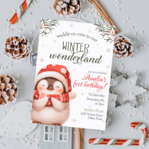 Winter Wonderland Penguin Birthday Invitation