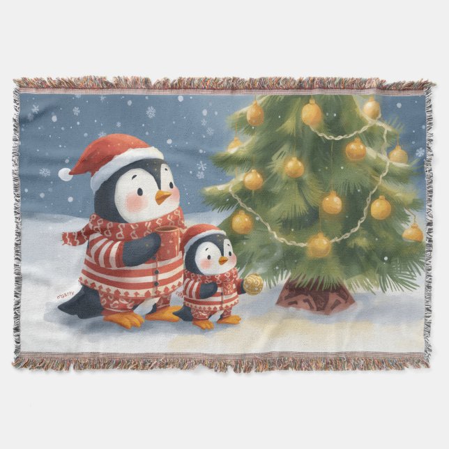  “Winter Wonderland Penguin Throw Blanket” (Front)