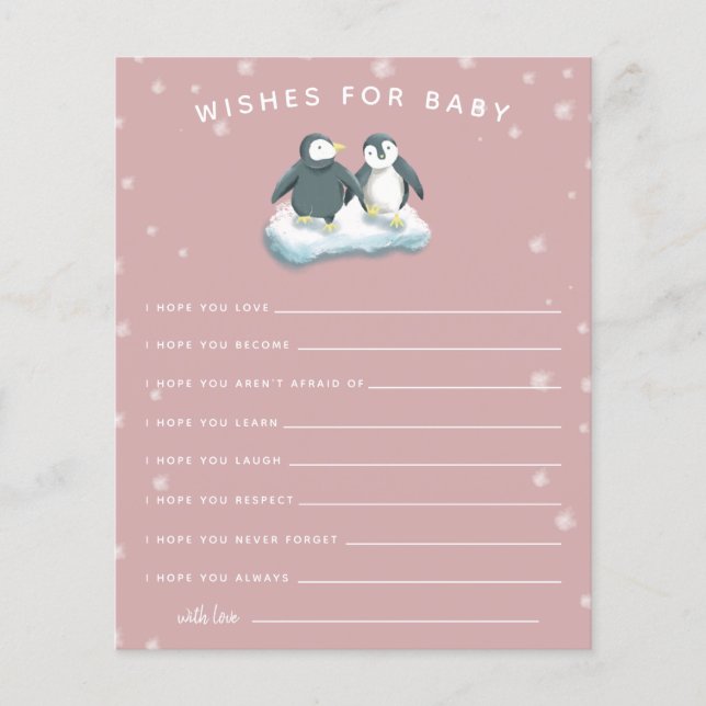 Winter Wonderland Penguins Pink Wishes for Baby (Front)