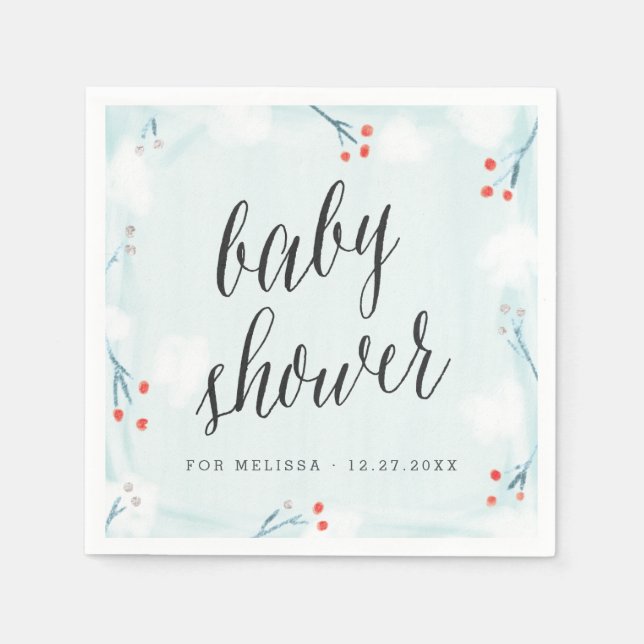 Winter Wonderland Personalised Baby Shower Napkin (Front)