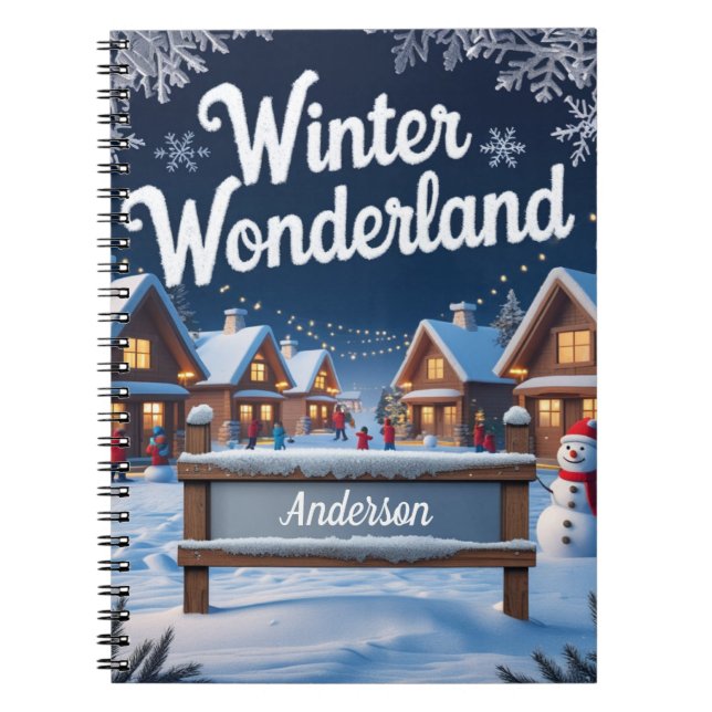 Winter Wonderland – Personalised Snowy Village Notebook (Front)