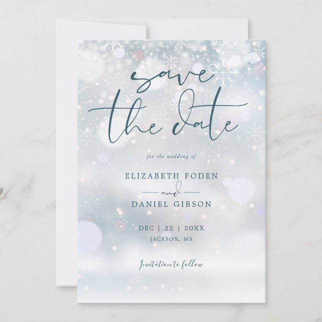 Winter Wonderland Photo Snow Wedding Save The Date (Front)