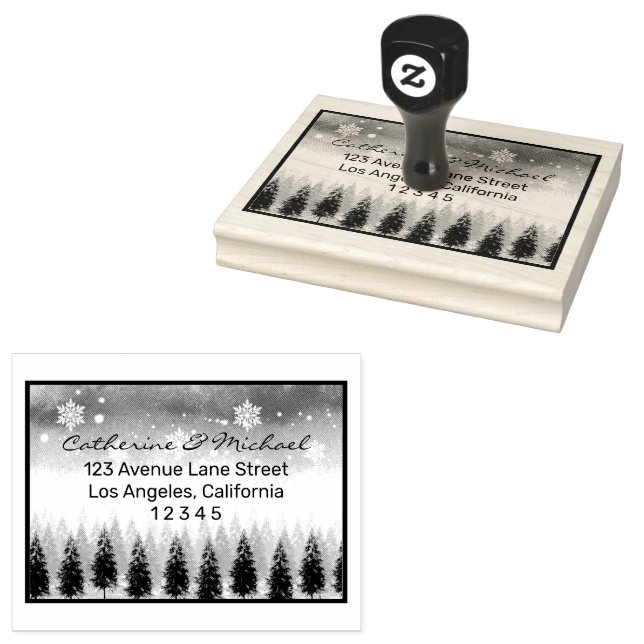Winter Wonderland Pine Forest Christmas Wedding Rubber Stamp (Stamped)