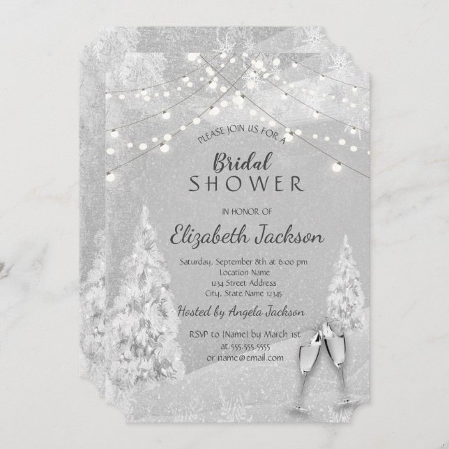 Winter Wonderland,Pine Tree Grey Bridal Shower  Invitation (Front/Back)