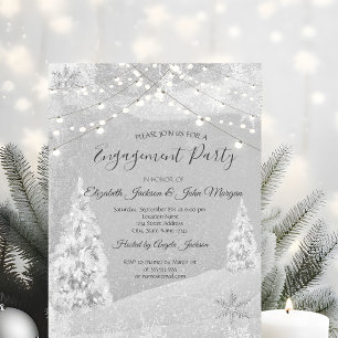 Winter Wonderland,Pine Tree Grey Engagement  Invitation