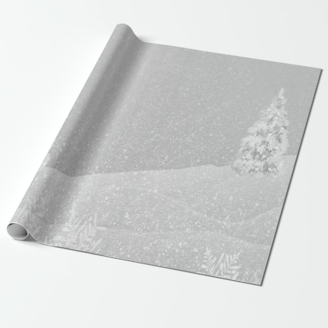 Winter Wonderland,Pine Tree Grey Holiday Wrapping Paper (Unrolled)