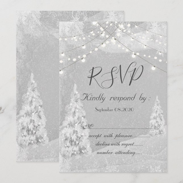 Winter Wonderland, Pine Tree Grey RSVP  Invitation (Front/Back)