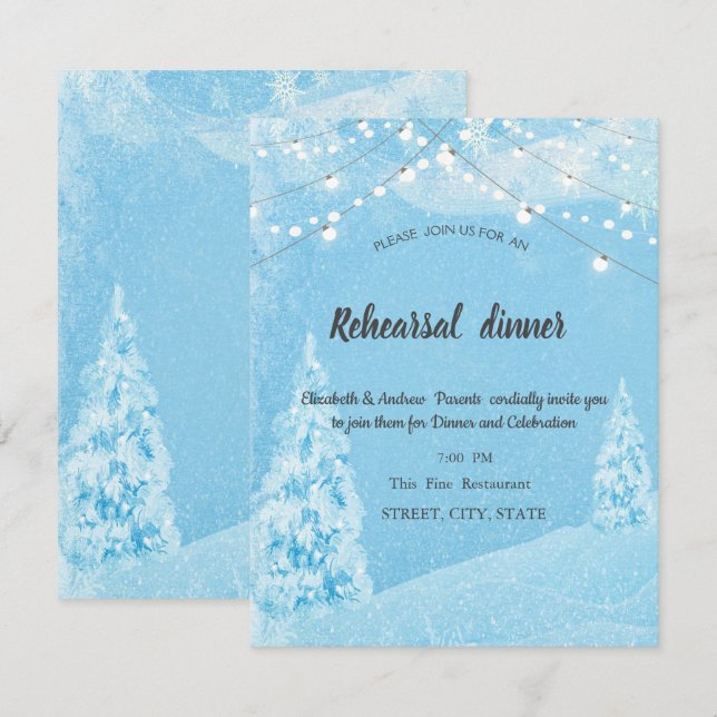 Winter Wonderland, Pine Tree Rehearsal Dinner Invitation (Front/Back)