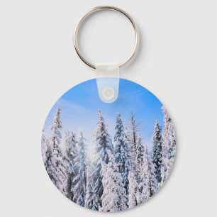 Winter Wonderland Pine Trees in Snow Key Ring