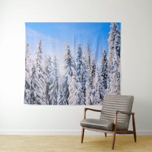 Winter Wonderland Pine Trees in Snow Tapestry