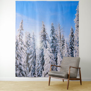 Winter Wonderland Pine Trees in Snow Tapestry