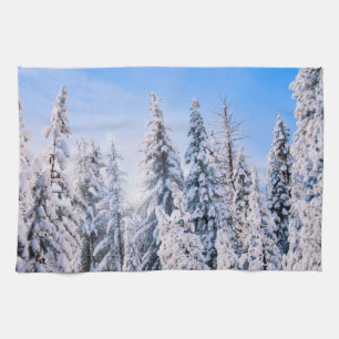 Winter Wonderland Pine Trees in Snow Tea Towel