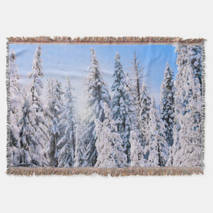 Winter Wonderland Pine Trees in Snow Throw Blanket