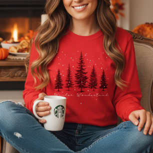 Winter Wonderland Pine Trees Snowflakes Christmas T-Shirt